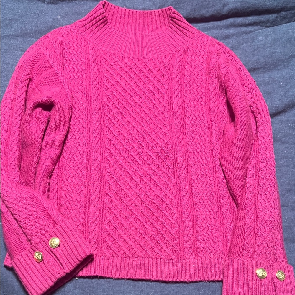 Talbots Fuchsia Cable Knit Turtleneck Sweater